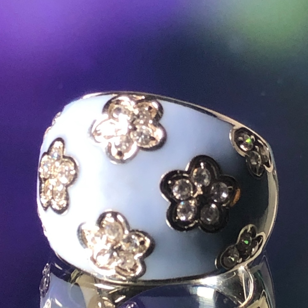 Ring 925 Sterling Silver Baby Blue Crystal Flowers